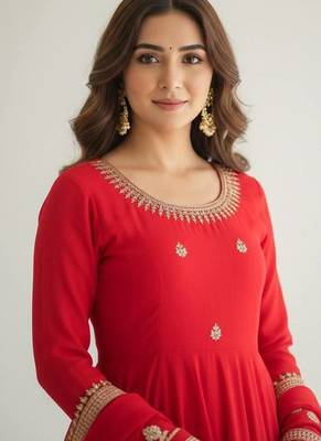 Womens fancy silk heavy quality fabricwith handwork gown set 4