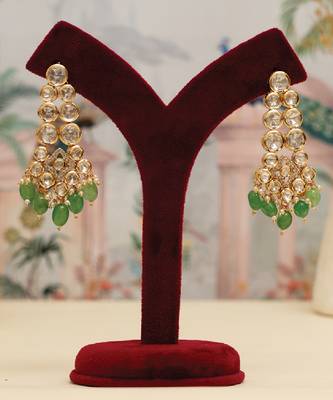 Gold plated kundan green stones multi layered necklace set 3