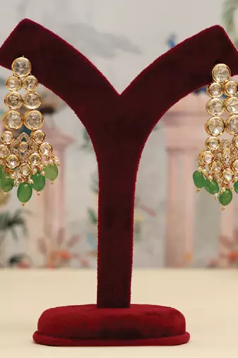 Gold plated kundan green stones multi layered necklace set