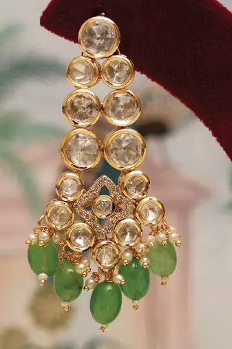 Gold plated kundan green stones multi layered necklace set