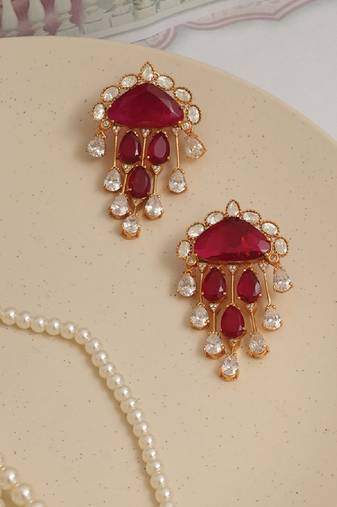 Gold plated red stones earrings