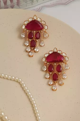 Gold plated red stones earrings