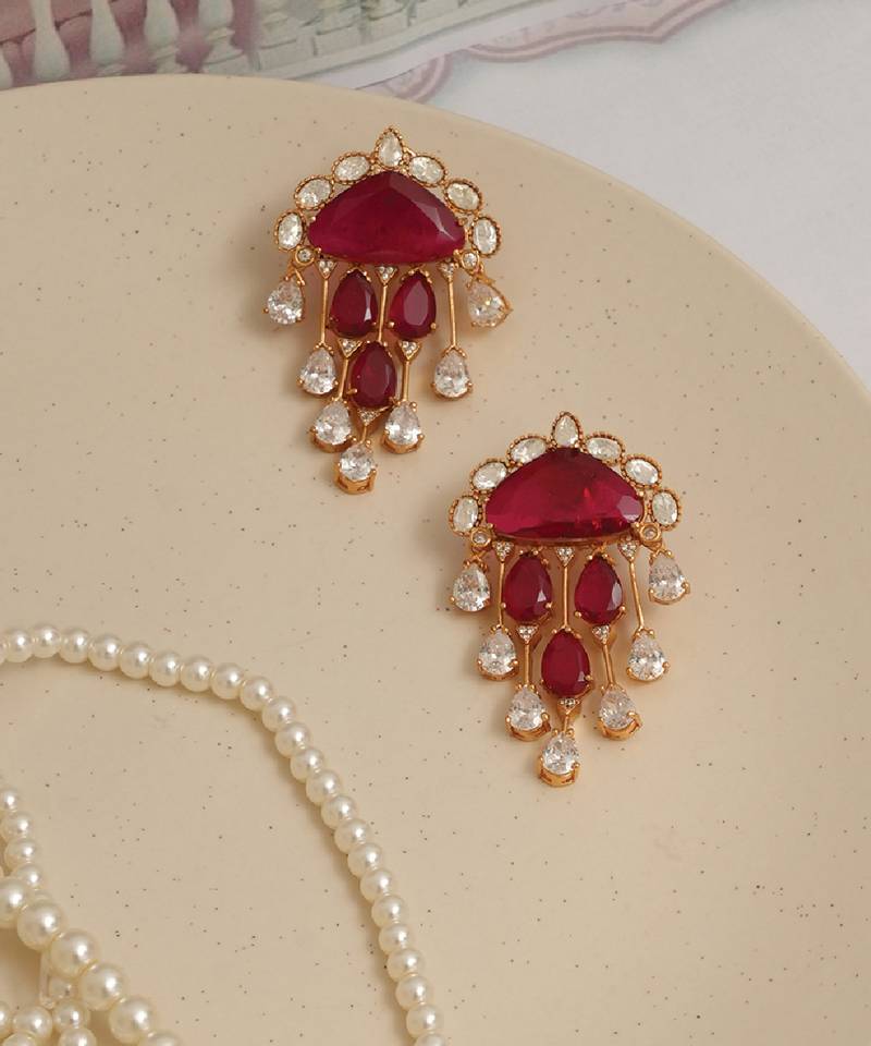 Gold plated red stones earrings