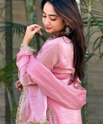 Womens festive wear hand made real mirror pal moti lace kurta set 4