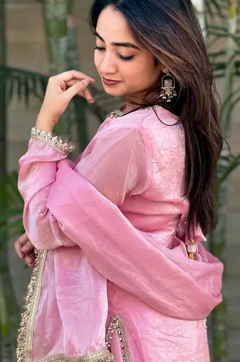 Womens festive wear hand made real mirror pal moti lace kurta set