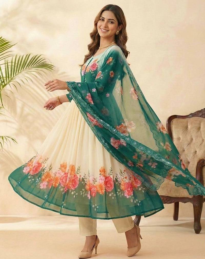 Womens new fancy fox georgette heavy quality fabric with handwork gown set