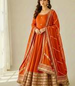 Womens new fancy silk  heavy quality fabric with handwork gown set