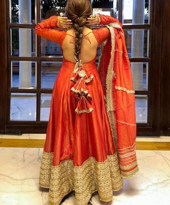 Womens fancy silk heavy quality fabric with handwork gown set 4