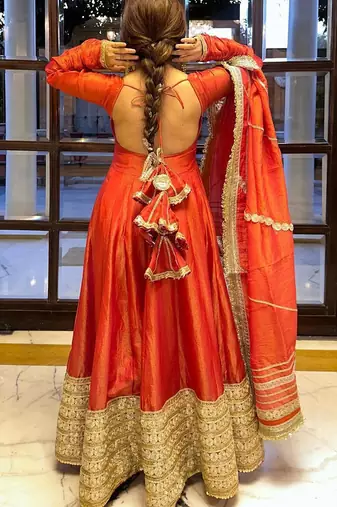Womens new fancy silk heavy quality fabric with handwork gown set