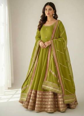 Womens fancy silk heavy quality fabric with handwork gown set 1