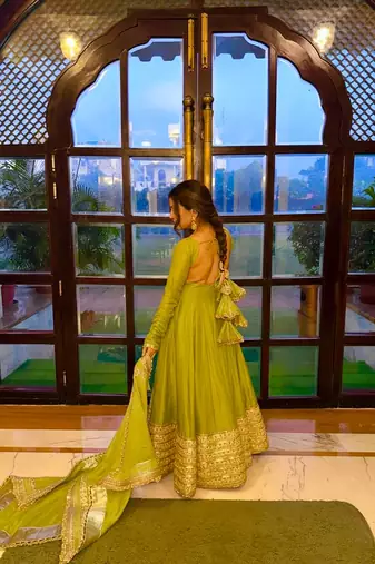Womens fancy silk heavy quality fabric with handwork gown set