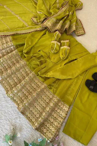 Womens fancy silk heavy quality fabric with handwork gown set