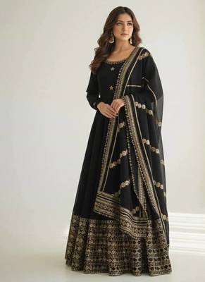 Womens fancy silk heavy quality fabric with handwork gown set 1