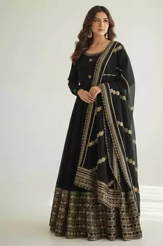 Womens new fancy silk  heavy quality fabric with handwork gown set