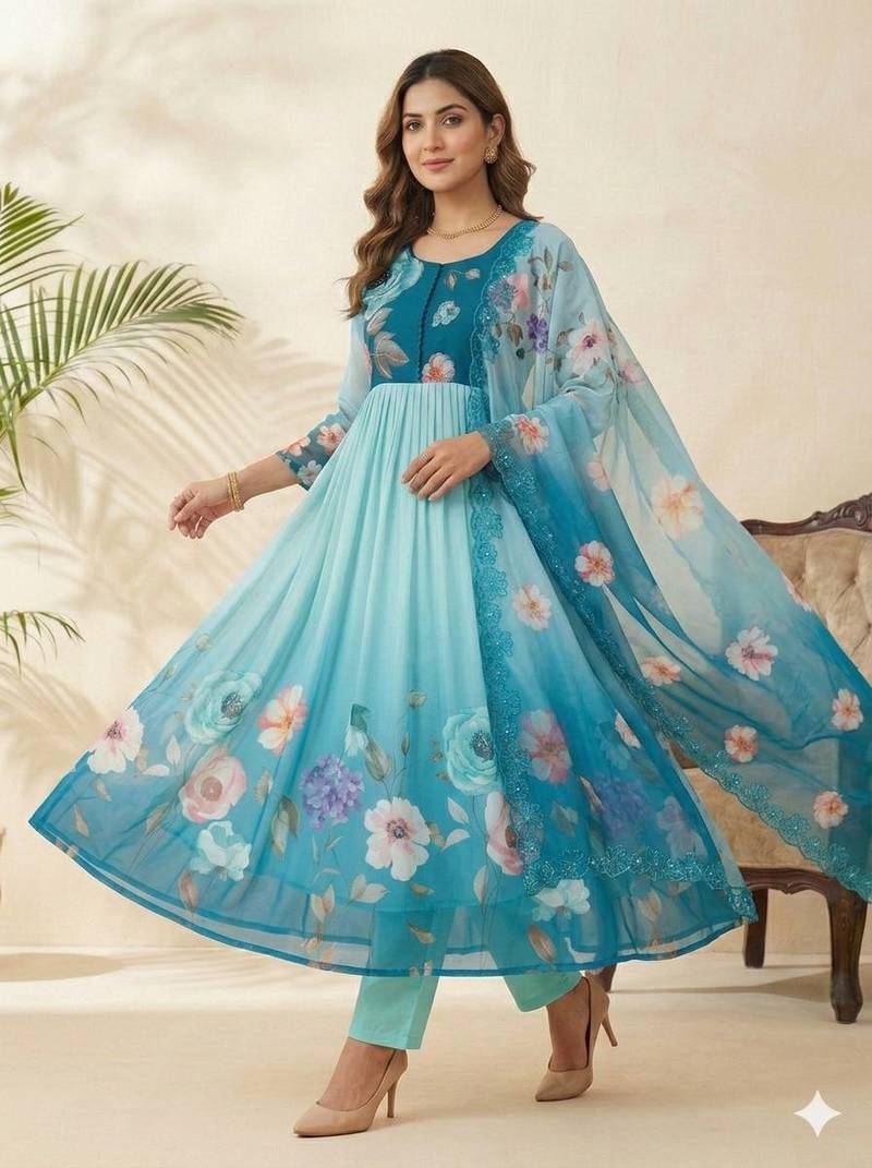 Womens new fancy silk  heavy quality fabric with handwork gown set
