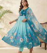 Womens new fancy silk  heavy quality fabric with handwork gown set