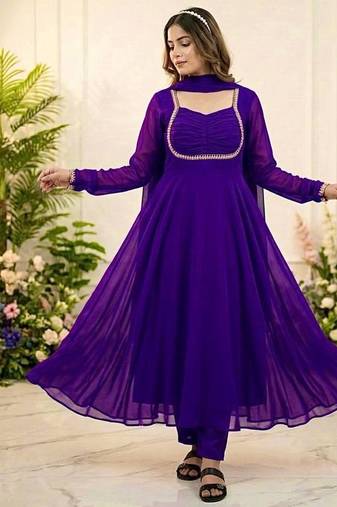 Womens new fancy silk  heavy quality fabric with handwork gown set