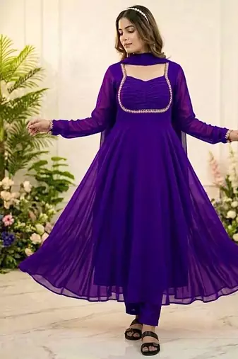 Womens new fancy silk  heavy quality fabric with handwork gown set