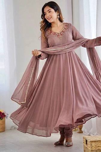 Womens new fancy fox georgette heavy quality fabric with handwork gown set