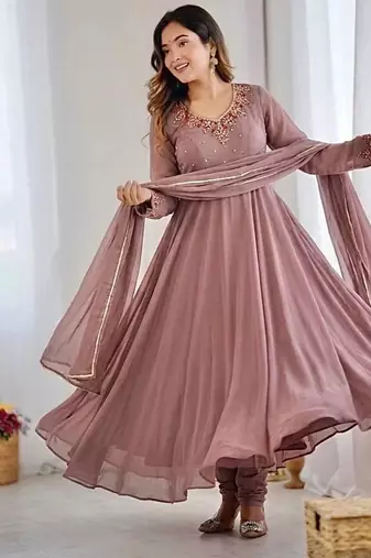 Womens new fancy fox georgette heavy quality fabric with handwork gown set