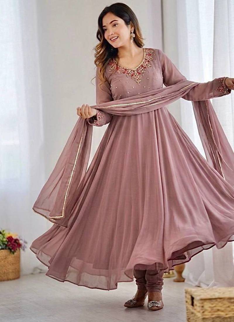 Womens new fancy fox georgette heavy quality fabric with handwork gown set