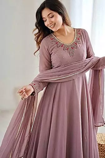 Womens fancy fox georgette heavy quality fabric with handwork gown set