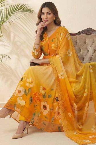 Womens new fancy fox georgette heavy quality fabric with handwork gown set