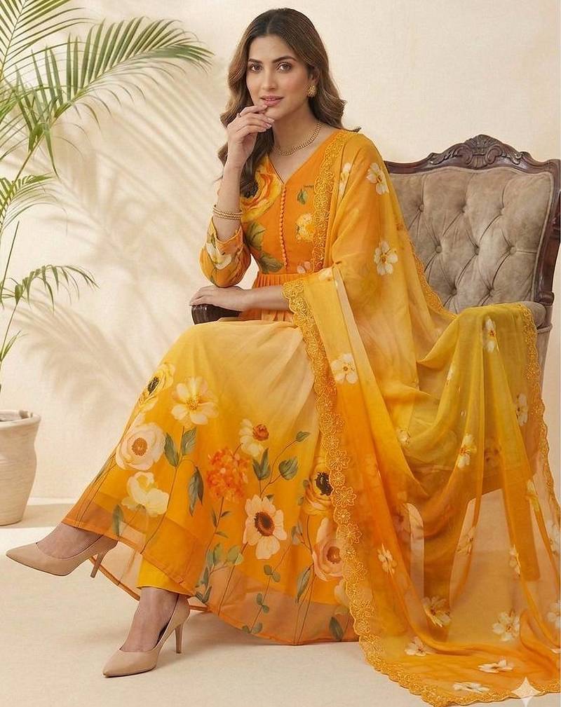 Womens new fancy fox georgette heavy quality fabric with handwork gown set