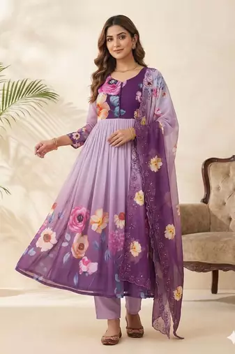Womens new fancy fox georgette heavy quality fabric with handwork gown set