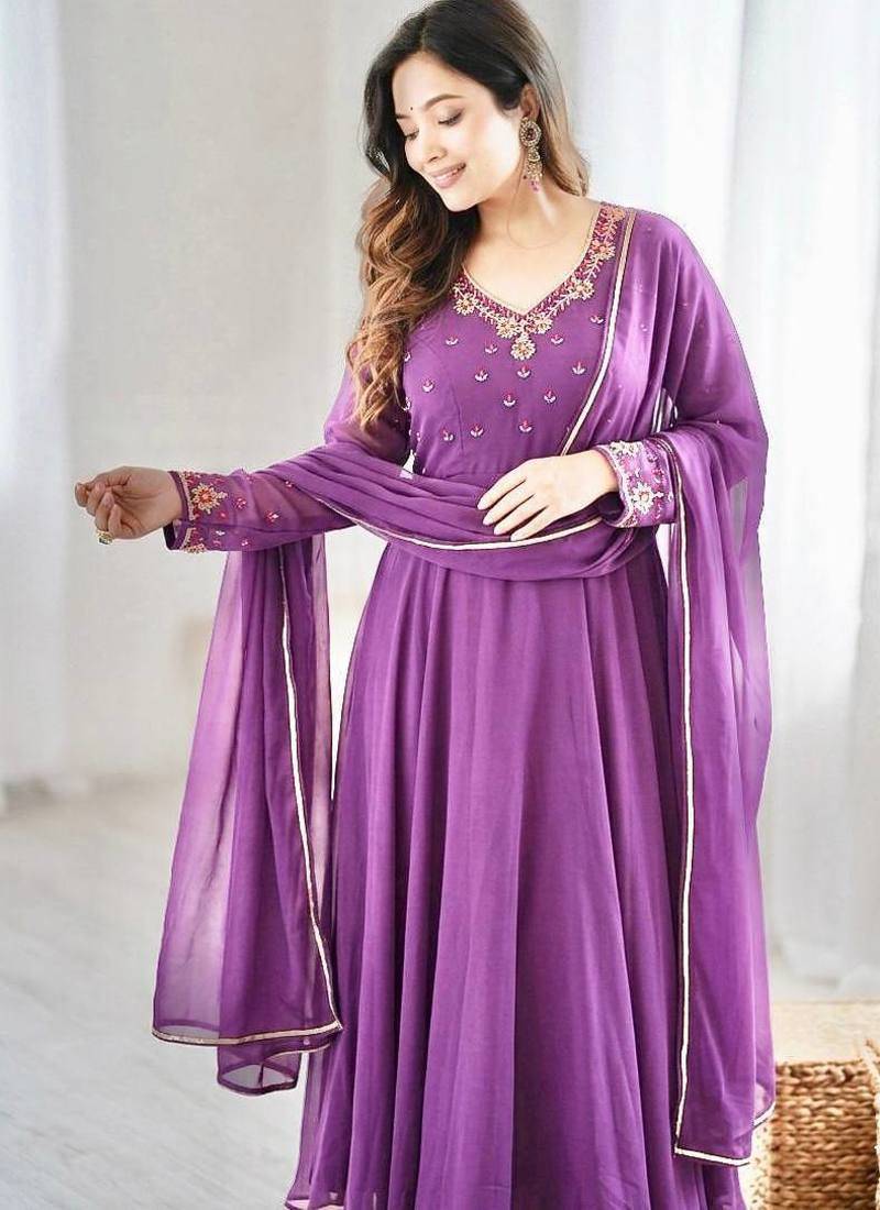 Womens new fancy fox georgette heavy quality fabric with handwork gown set