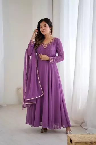 Womens fancy fox georgette heavy quality fabric with handwork gown set