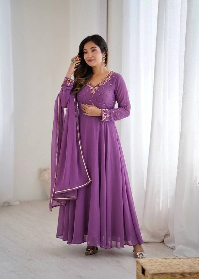 Womens fancy fox georgette heavy quality fabric with handwork gown set
