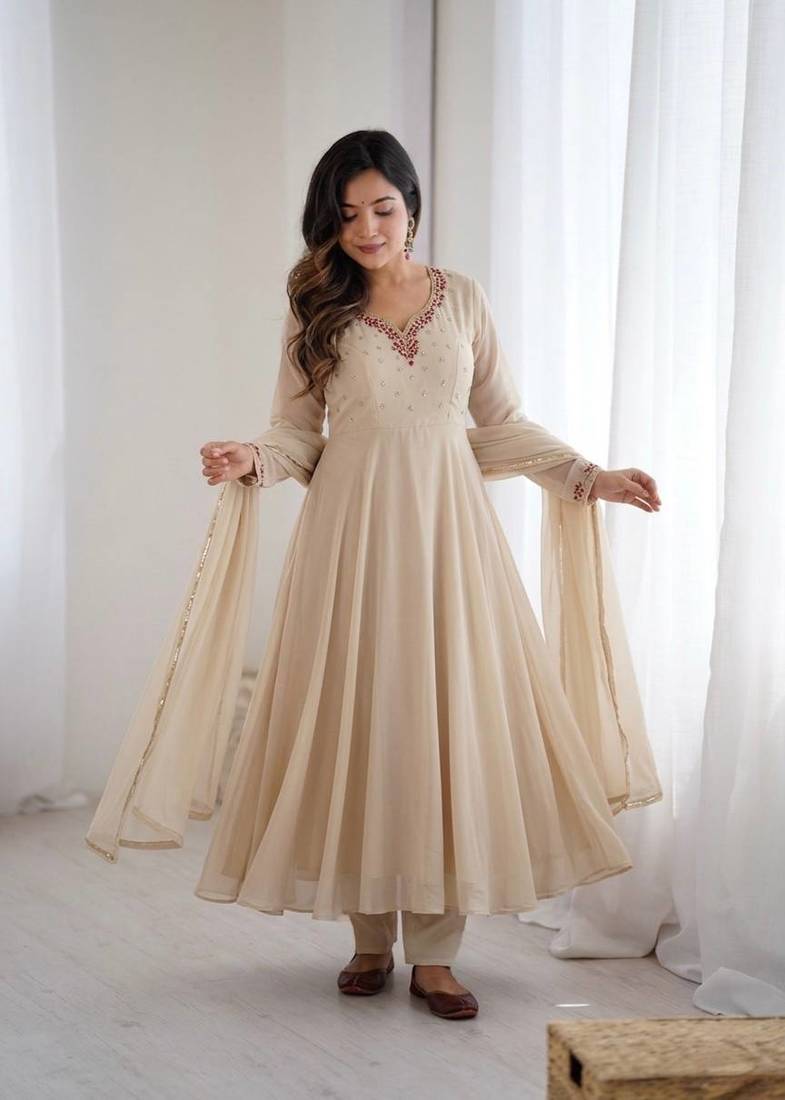 Womens new fancy fox georgette heavy quality fabric with handwork gown set