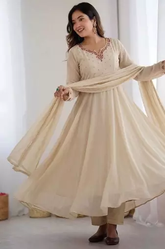 Womens fancy fox georgette heavy quality fabric with handwork gown set