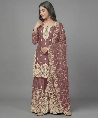 Womens pure gmy silk with heavy embroidery sequence work kurta set 1