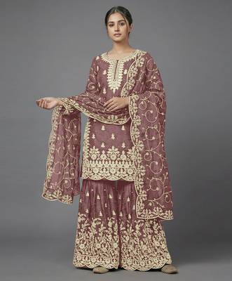 Womens pure gmy silk with heavy embroidery sequence work kurta set 2