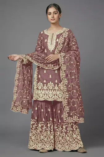 Womens pure gmy silk with heavy embroidery sequence work kurta set