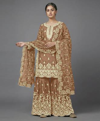 Womens pure gmy silk with heavy embroidery sequence work kurta set 2