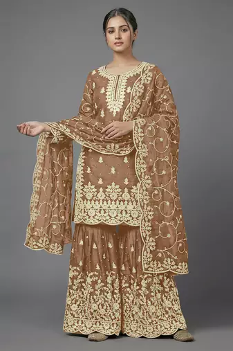 Womens pure gmy silk with heavy embroidery sequence work kurta set