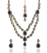 Ethnic Indian Jewelry Bridal Deep Blue Victorian Kundan Like Necklace Set b161b