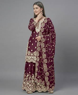 Womens pure gmy silk with heavy embroidery sequence work kurta set 2