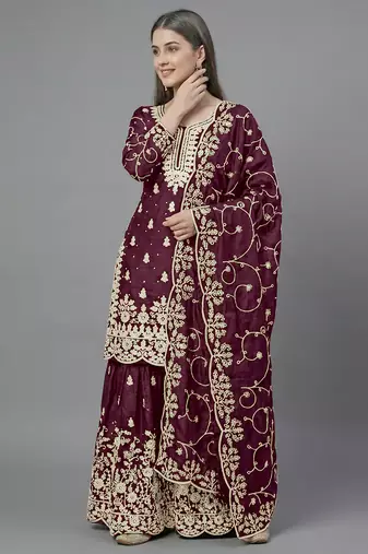 Womens pure gmy silk with heavy embroidery sequence work kurta set