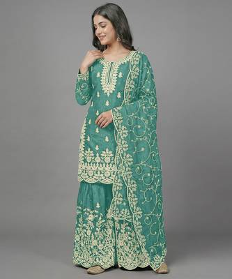 Womens pure gmy silk with heavy embroidery sequence work kurta set 1