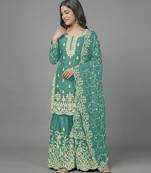 Womens pure gmy silk with heavy embroidery sequence work kurta set