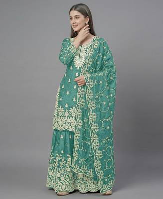 Womens pure gmy silk with heavy embroidery sequence work kurta set 2
