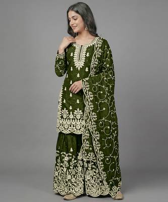 Womens pure gmy silk with heavy embroidery sequence work kurta set 1