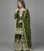 Womens pure gmy silk with heavy embroidery sequence work kurta set