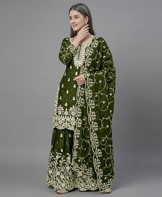Womens pure gmy silk with heavy embroidery sequence work kurta set 2