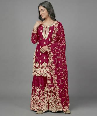 Womens pure gmy silk with heavy embroidery sequence work kurta set 1