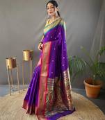 Purple paithani saree with unstitched blouse piece